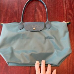 Longchamp Le Pilage Green M size  Tote with Leather Trim
